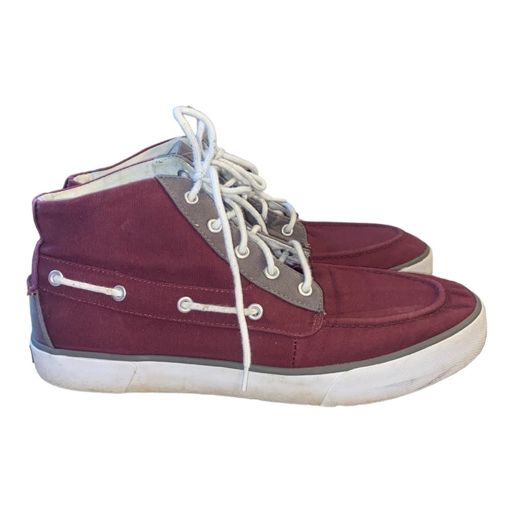 𝅺POLO Ralph Lauren Lander Chukka Canvas High Top Sneakers Shoes Burgundy & Gray